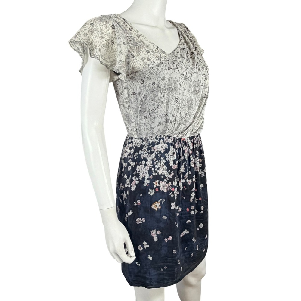 MM Couture Miss Me 100% Silk Floral Mini Dress Draped Surplice Coquette S - Picture 3 of 12